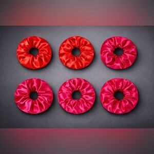 Set of 6 Satin Hair Scrunchies in Reds